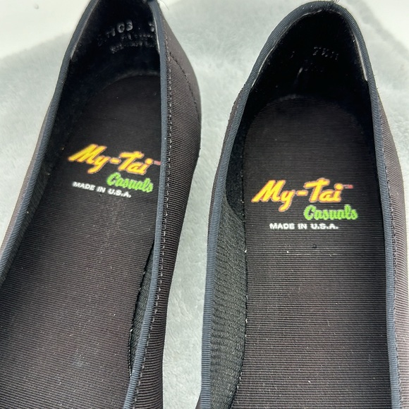 Vintage My-Tai Casuals Slip-on Black Nylon Bow Flats Size 7-1/2 - Picture 2 of 8